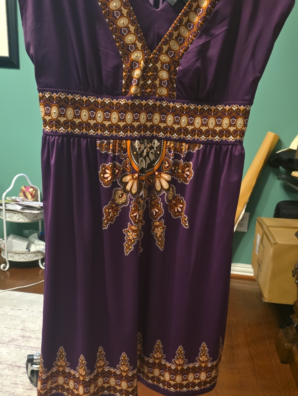 INC International Concepts Purple Embellished V-Neck Midi Dress